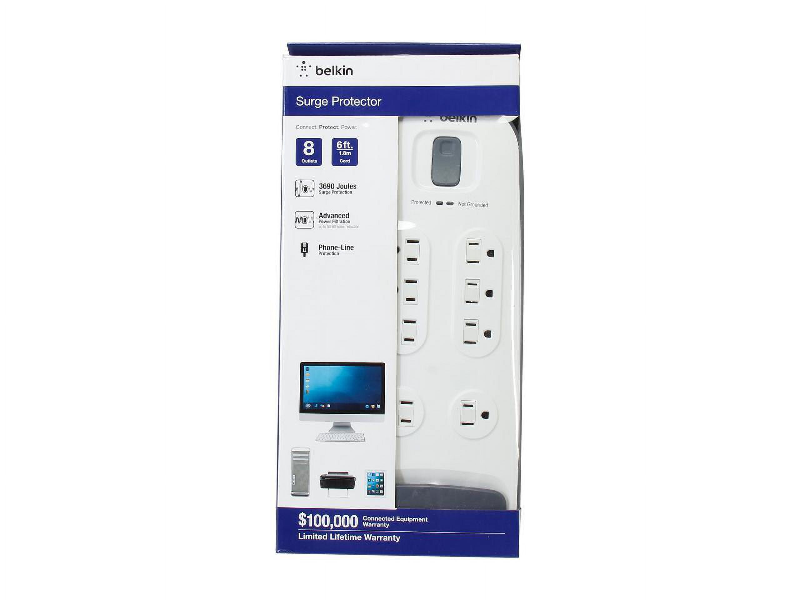 Belkin 8-outlet Surge Protector with 6 ft Power Cord with Telephone Protection - surge protector - 1.875 kW