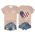 thumbnail image 1 of Hauts d'Été pour Femmes, Tenues de 4 Juillet 2024, Mode Féminine, Col Rond, Manches Courtes, Imprimé Drapeau Américain, Beige, 1 of 3