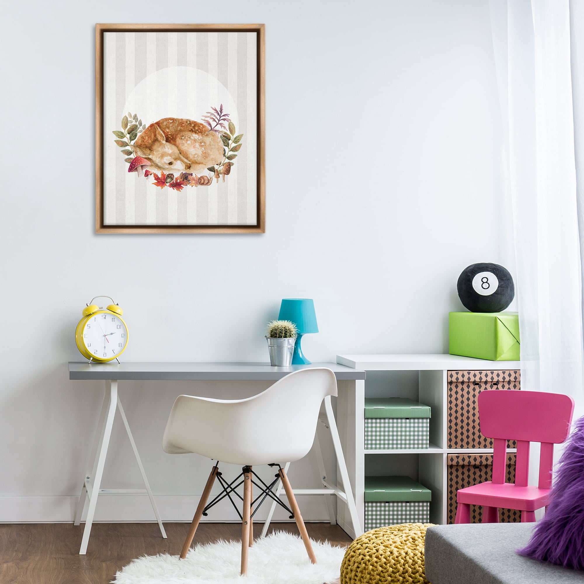 Stupell Industries Fawn on Stripes Animals & Insects Painting Brown Floater Framed Art Print Wall Art, 25 x 31