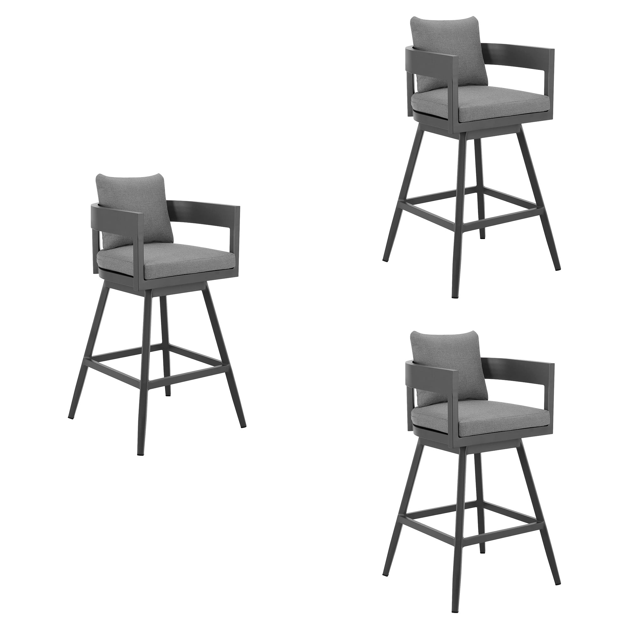 Menorca Outdoor Patio Swivel Counter Stool in Aluminum with Gray Cushions - Set of 3