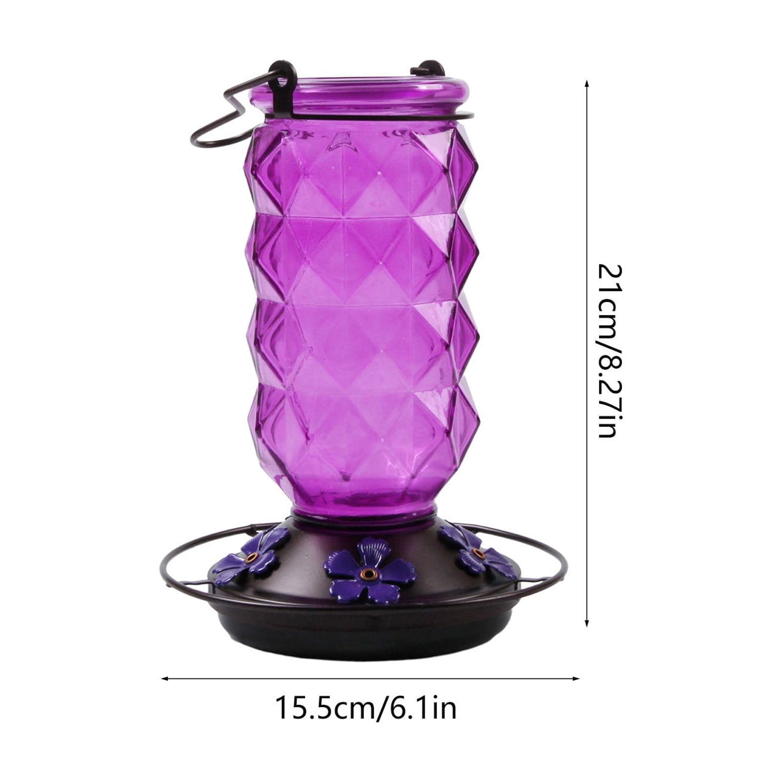 BZPIZ Hummingbird Feeders for Outdoors, Hanging Glass Bowl Hummingbird Feeder with Flower Shaped Feeding Ports, Bird Baths for Hummingbirds, Garden Patio Backyard Lawn Decor Purple