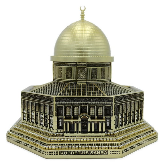 Modefa Turkish Islamic Home Table Decor Showpiece Gift Sculpture Replica Al Aqsa Mosque Dome of The Rock Jerusalem - Gold