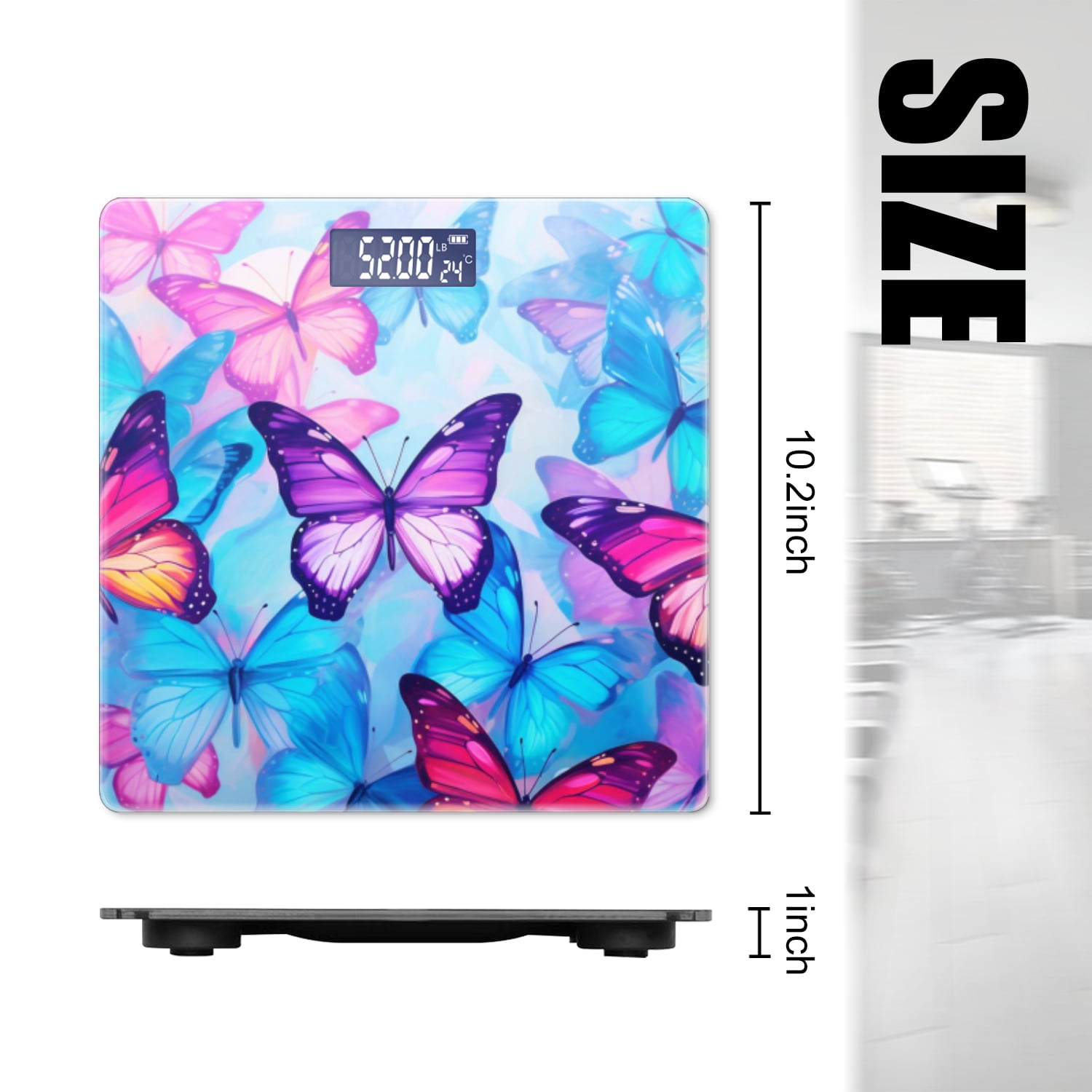 High Precision Body Weight Scale Smart Bathroom Scales with Large LCD Display(400lbs),Decorative for Bedroom-Colorful Background With Vibrant Butterflies In Pink
