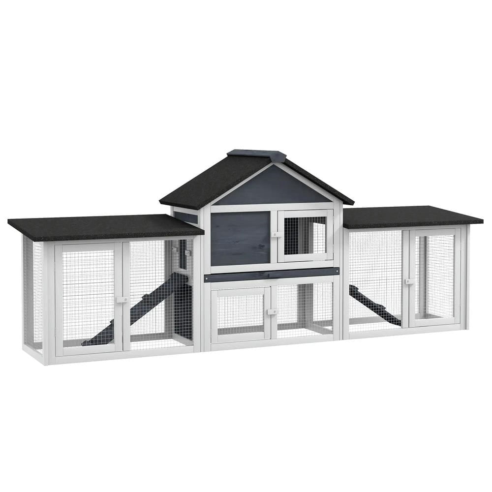 Topcobe Rabbit Cage Outdoor, Rabbit House 83" 2 Story Deluxe XL Wooden Rabbit Hutch Big Bunny Cage w/ Ladder and Run, Outdoor Wooden Pet Shelter