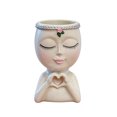 thumbnail image 2 of Girls Face Planter Pot with Heart Hands Indoor Resin Head Planter, White | Cute Home Decor Succulent Container has Drainage Hole Cactus Herbs Shelf Office Gardening, Teacher Gifts, 2 of 7