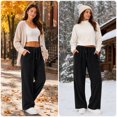 thumbnail image 7 of Wide Leg Corduroy Pants for Women Casual Lounge Drawstring Elastic Waist Work Pants with Pockets, 7 of 7