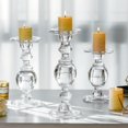 thumbnail image 4 of G Glass Taper and Pillar Baluster Stem Candlesticks Set of 3, Clear 11.5" 9.5" 7.5" for Dinner Table Wedding Party Home Decor Heavy Solid Glass Holder Votive Stand Large Tall Long, 4 of 6
