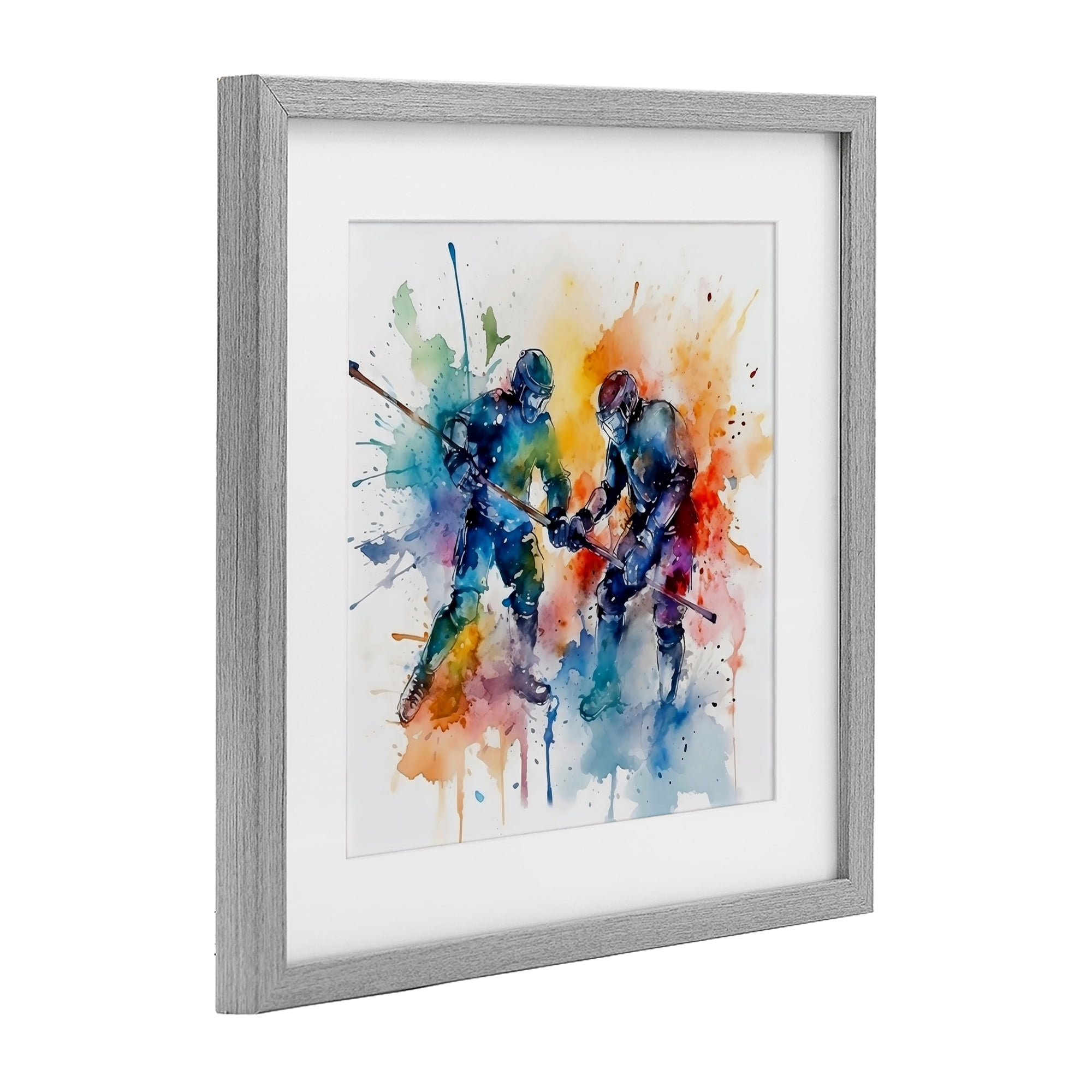 Stupell Industries Watercolor Hockey Faceoff Gray Framed Print Under Glass, design by Creative Studio