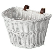 White Wicker Front Cargo Bike Basket - Perfect for Riders of All Ages and Genders - for Beach Cruiser, Stationary Bike, E-bike, or Road Bike with Stylish Faux Leather Straps