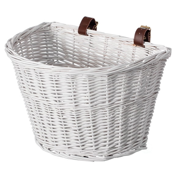 White Wicker Front Cargo Bike Basket - Perfect for Riders of All Ages and Genders - for Beach Cruiser, Stationary Bike, E-bike, or Road Bike with Stylish Faux Leather Straps