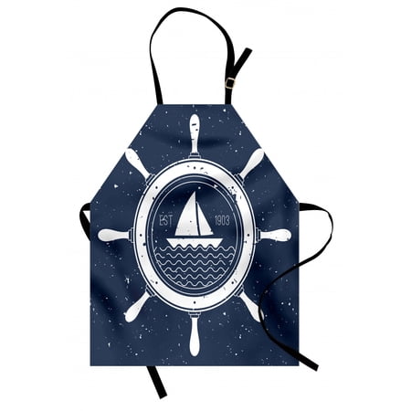 Vintage Boat Apron  Nautical Steering Wheel Grunge Textured Marine Sailing Journey Graphic  Unisex Kitchen Bib with Adjustable Neck for Cooking Gardening  Adult Size  Night Blue White  by Ambesonne