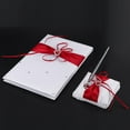 thumbnail image 2 of Wedding Guest Book With Pen Holder Sets Satin Bows Signature Book With Diamonds Love Shape For Decorations-Red+White, 2 of 10