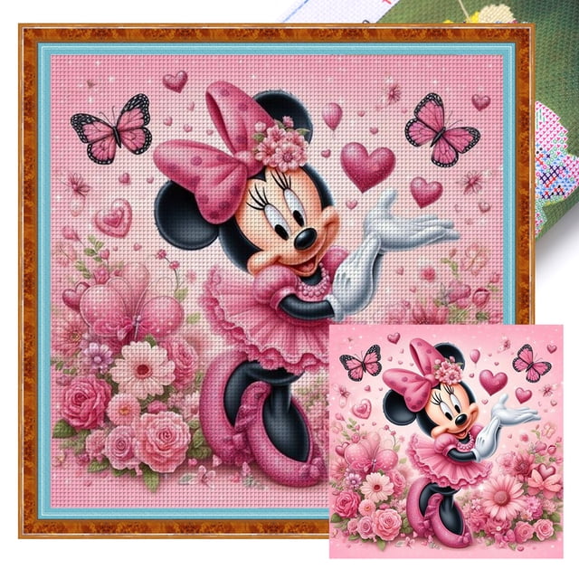 Hilo Algodón Ecológico Bordado Punto Cruz Impreso Mickey Minnie 11CT 40x40cm