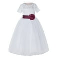thumbnail image 2 of Ekidsbridal Girl Pageant Flower Girl Dress - White Lace Short Sleeve with Bow Sash LG2T-A (Size: 2-12), 2 of 3
