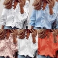 thumbnail image 4 of Tops for Wommen Trendy Solid Color Long Sleeve Ruffled V Neck T-Shirts Loose Fit Casual Blouse Pullover, 4 of 8