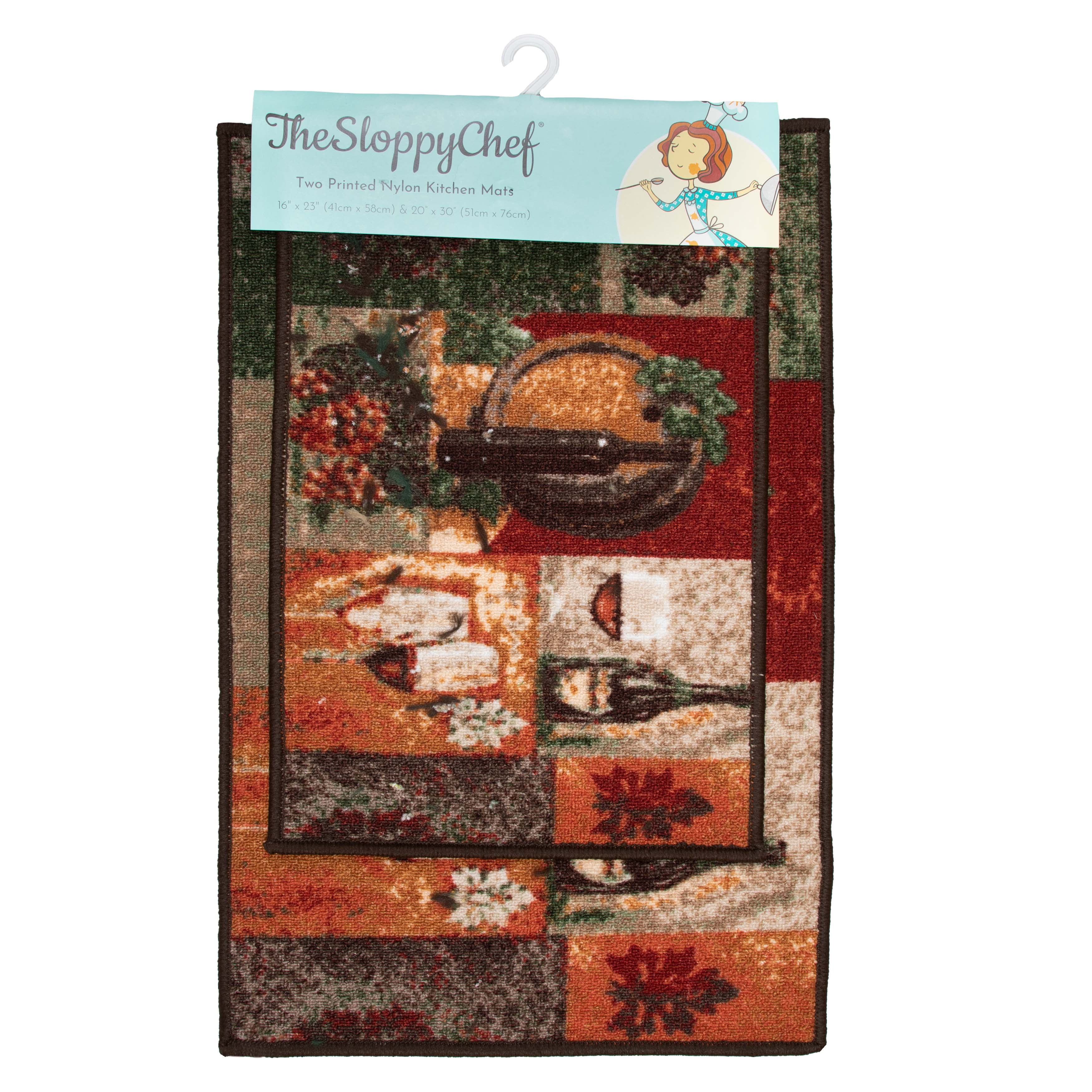 Sloppy Chef Printed Kitchen Area Rug (2 Piece Set), 16x23 & 20x30, Non-Skid Latex Backing, Wine Bottles Design