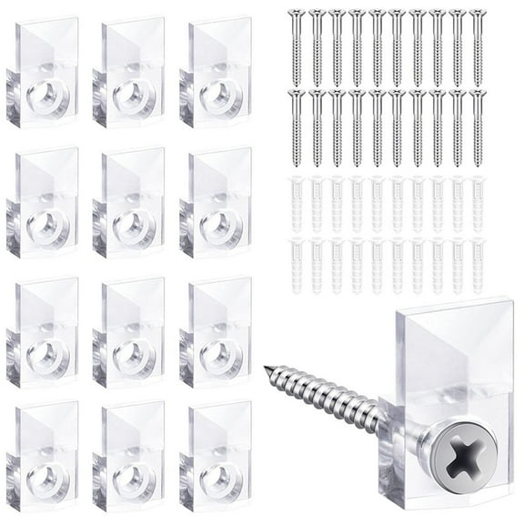 Mirror Holder Clips Kit, 20 Sets Crystal Clear Plastic Mirror Clips with Screws and Anchors for Glass Installation, Cabinet Door Wall Mounting, 21mm Length, Fits 1/4 Inch Glass