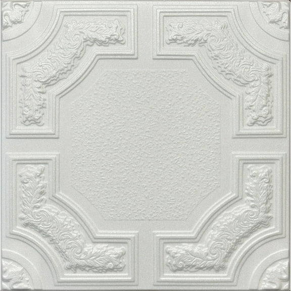 20x20 Styrofoam Ceiling Tiles Glue-Up Decorative Panels for Easy DIY Install, Home & Basement Renovation. R28 Caracas, Plain White, Lot/8