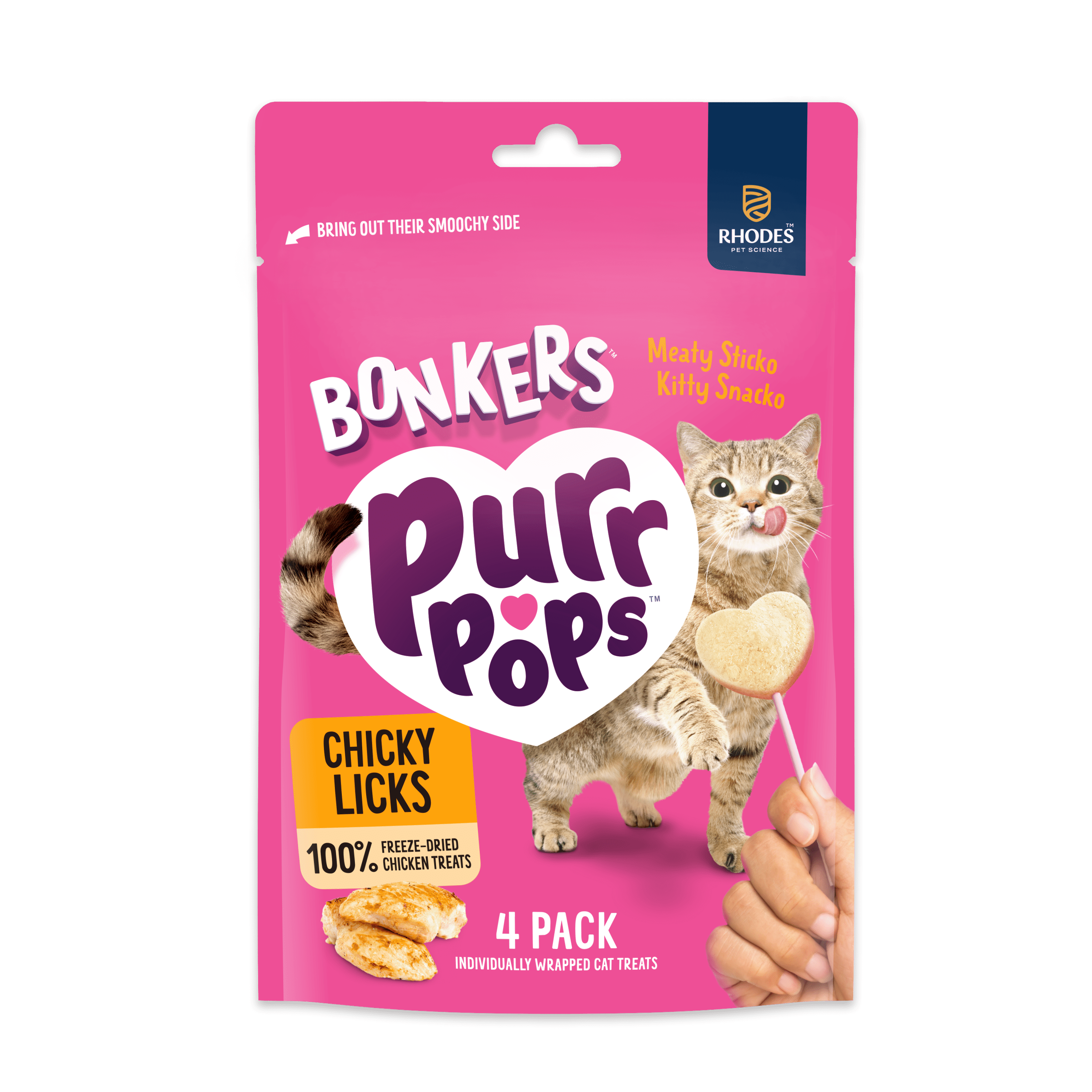 BONKERS Purrpops Freeze-Dried Chicken Flavored Lollipop Treats for Cats, 4 Pack