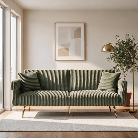 Ehsovlnut 79-Inch Corduroy Futon Sofa Bed with Adjustable Armrests