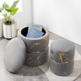 Furniliving Velvet Grey Round Storage Ottoman, Modern Upholstered ...