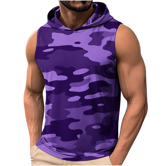 Men's Camo Workout Hooded Tank Tops Sleeveless Gym Training Hoodies Bodybuilding Muscle Cut Off T Shirt