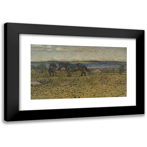 Nils Kreuger 14x10 Black Modern Framed Museum Art Print Titled - Horses at the Beach (1905)