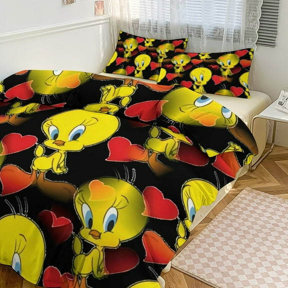 Tweety Bird Cartoon Sheet Set 3 Piece Bedding Set Cute Christmas Bedroom Decor 90"x90"
