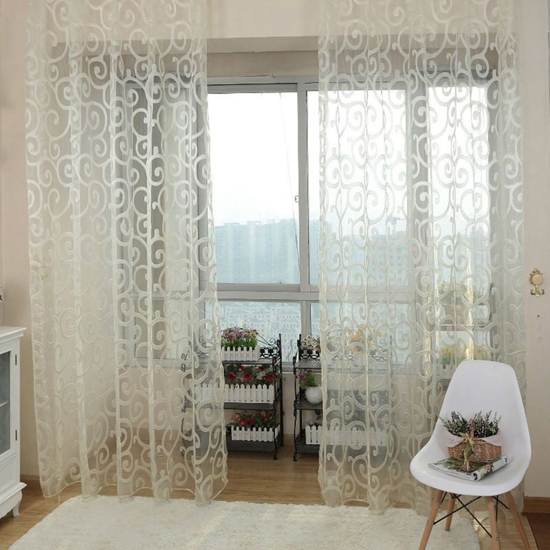 2X Valances Tulle Voile Door Window Curtain Drape Panel Sheer Scarf Divider Deco 