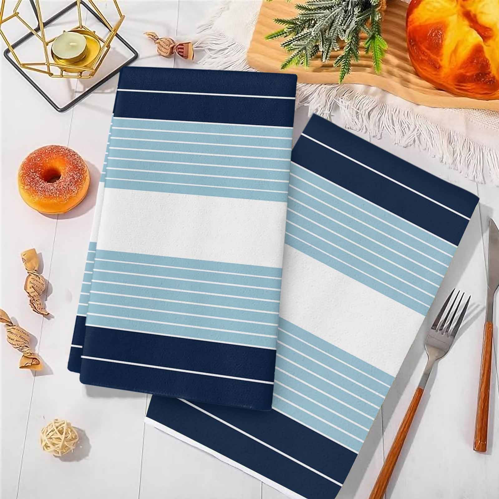 Dish Towels, Sky Blue Striped Absorbent Kitchen Towels 2 PCS, Ombre Stripes Microfiber Hand Towels Dish Cloths Tea Towels for Home&nbsp;Bathroom Cleaning Drying,18X28-Inch,