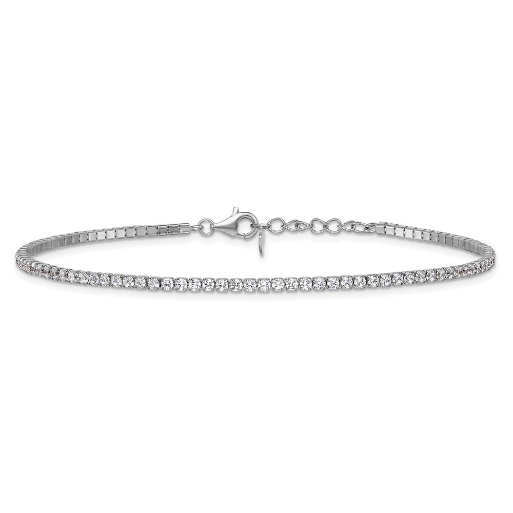 Sterling Silver Rhodium-plated 2mm CZ 9 inch Plus 0.75 inch Extender - Total 9.75inch Anklet