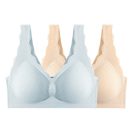 

Sksloeg Bras for Women Seamless Stretch Bra with Deep Cup Wireless Push Up Bras Comfort Ribbed Print As Everyday Bra pack Of 2 Green M