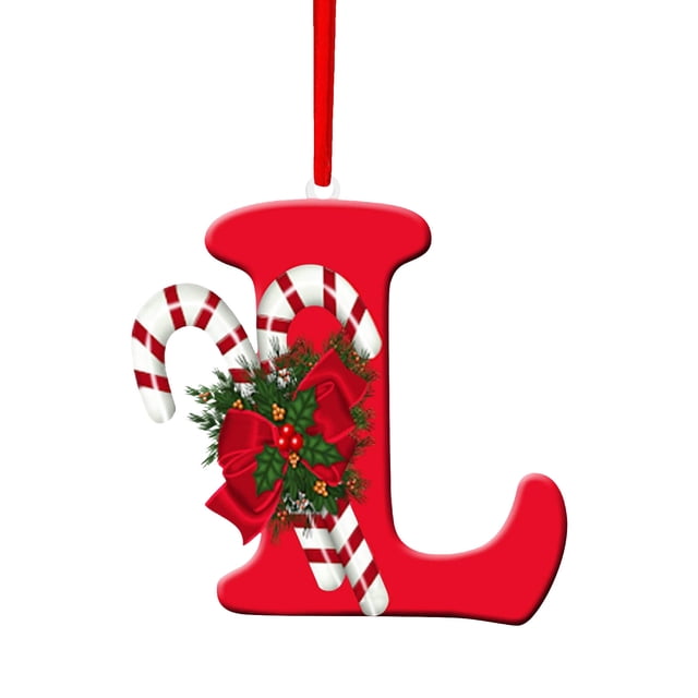 L Christmas Tree Ornaments Personalized Diy 26 Letters Hanging Decor With Red String For Xmas Tree Home Party Decoration Holiday Gift 3.15 Inch 0.033 Lb