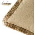 thumbnail image 3 of Set of 2 Decorative Linen Fringe Throw Pillow Covers Farmhouse Cushion Cover with Tassels Soft Accent Pillowcase for Couch Chair Sofa Bed Living Room Home Decor,18×18 Inch,Light Khaki Taupe, 3 of 6