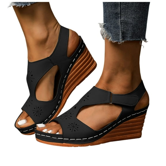 Womens Platform Wedge High Heels Dress Sandals Boho Summer Beach Peep Toe Chunky Heeled Dressy Sandals Ladies