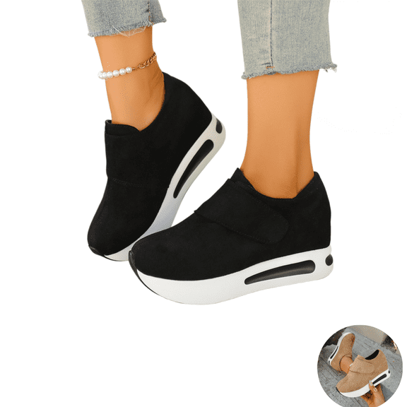 Willtoo Orthopedic Shoes for Women Hook‑and‑Loop Hidden Wedge Platform Sneakers, Faux Suede‑Textured Low‑Cut Casual Walking Shoes, Slip‑On Fashion Footwear