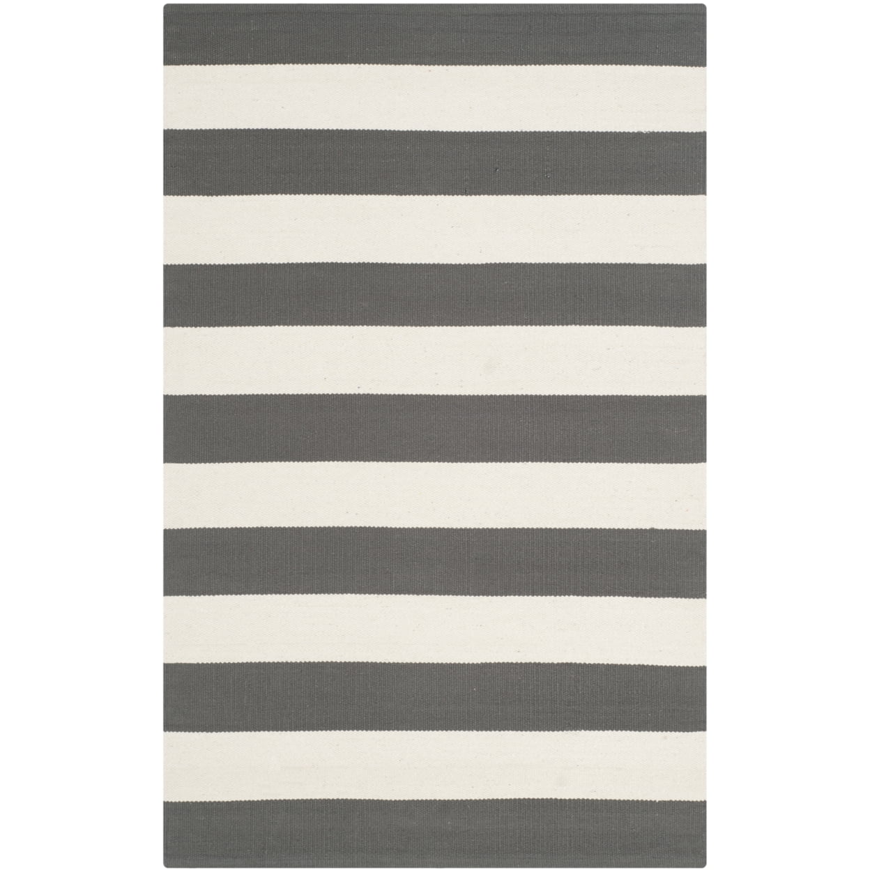 SAFAVIEH Montauk Saranna Striped Cotton Area Rug, Grey/Ivory, 8' x 8' Round