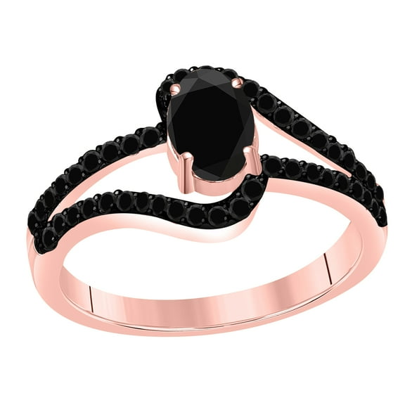 AoneJewelry 2.0 Ct. Oval Shape Black Diamond Ring Crafted In 10K Solid Rose, White & Yellow Gold