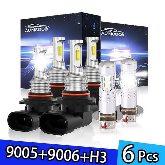 For Chevrolet C1500 1990-1995 1996 1997 1998 1999 LED Headlights High/Low Fog Lights Combo 9005 9006 H3 6-Pack Bulbs White 8000 Lumens 6000k Kit Non-polarity High Power Lamps