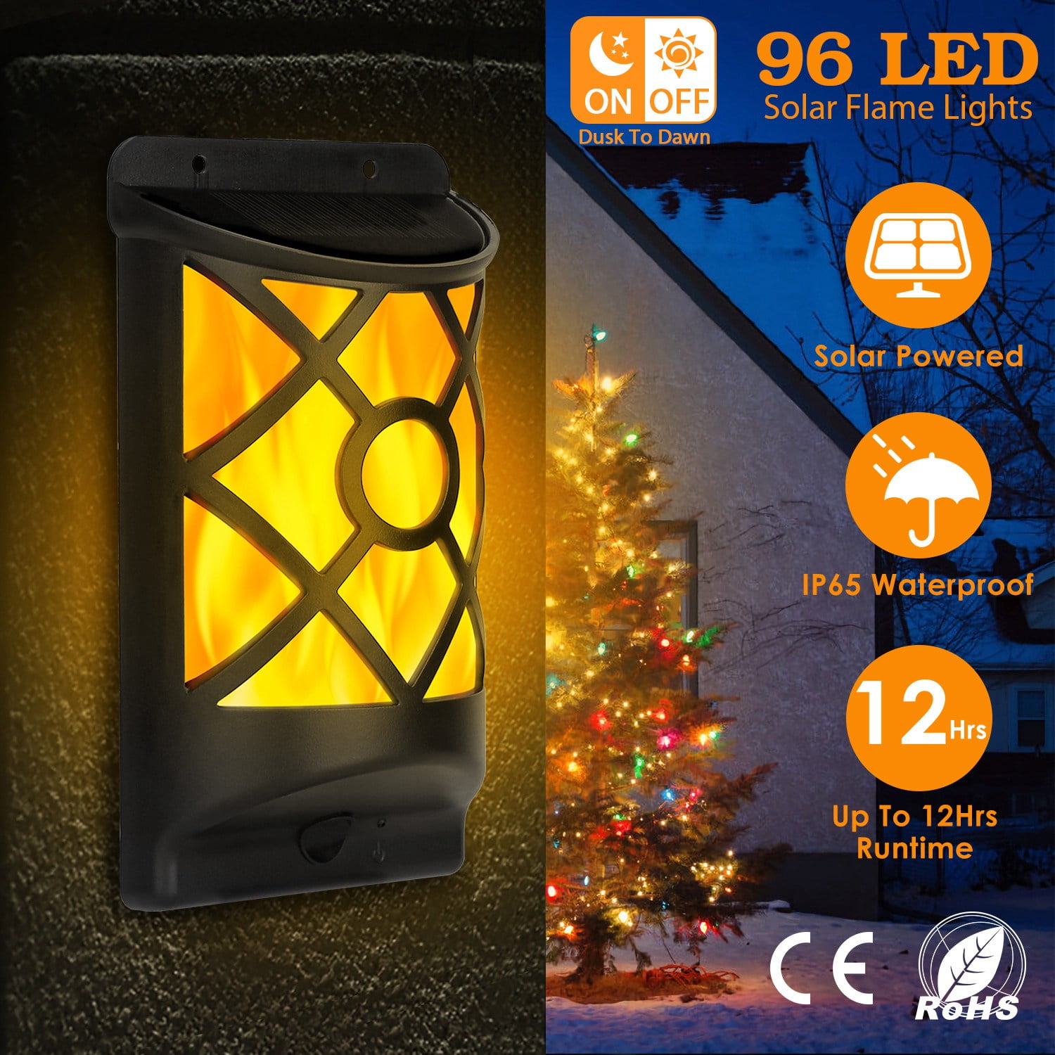 Flickering Solar Wall Lights 96 LEDs Outdoor