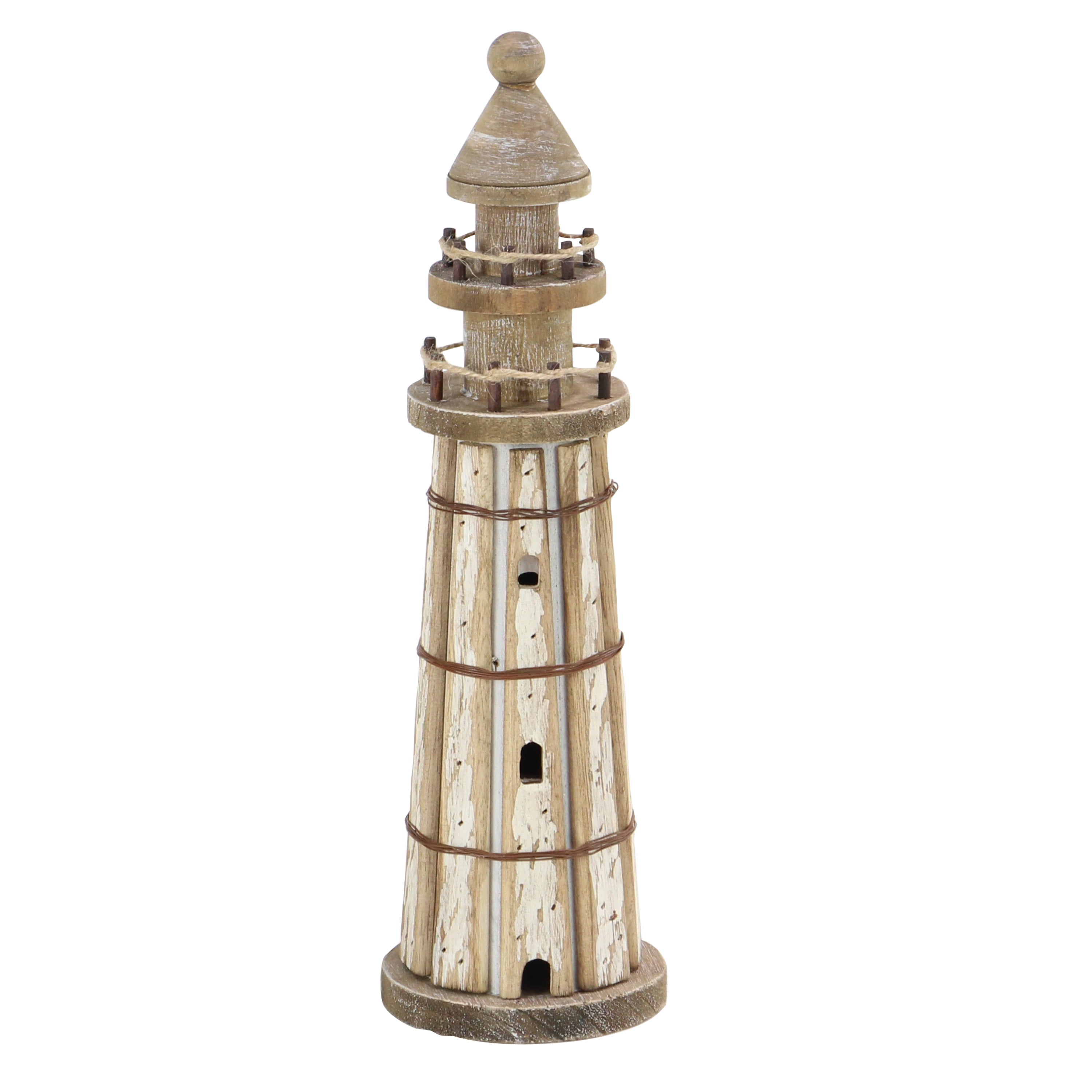 20", 14"H Brown Wood Light House Sculpture, by DecMode (2 Count)