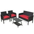 thumbnail image 4 of Gymax 4PCS Outdoor Rattan Furniture Set Patio Conversation Set w/ Red Cushion, 4 of 10