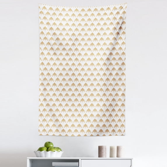 Art Deco Tapestry, Repetitive Swirly Design Nostalgic Look Vintage Angle Minimal Ornament, Fabric Wall Hanging Decor for Bedroom Living Room Dorm, 5 Sizes, Pale Brown and White, by Ambesonne