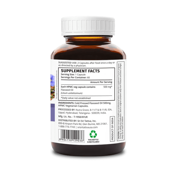 Sri Sri Tattva Omega 3 6 9 Flaxseed Oil Capsules Vegetarian Supplement, 60 Count