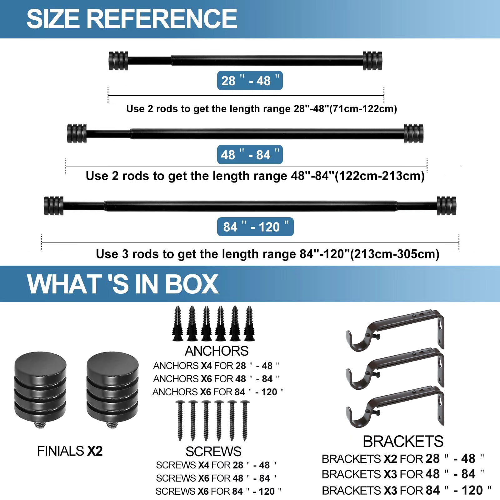 Urbanest Adjustable Spire Curtain 5/8" Rod, 28"-48", Black