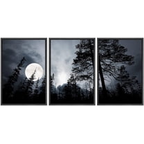 wall26 - Full Moon in The Forest Framed Canvas Art Wall Art - 16"x24"x3 Black