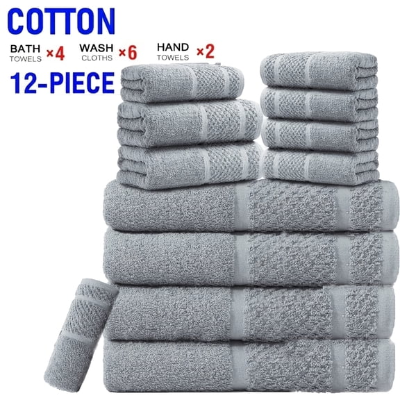 12pcs Multi-Color Cotton blend Towels Set Suitable for Bath, Shower, Gym & Spa - 4 Bath Towels, 2 Hand Towels, 6 Washcloths | Soft Absorbent Blended Bathing Sheets for, Travel, Hotel, Wash Cloths
