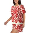 thumbnail image 2 of Kdxio Flowers Red Beige Print Pajamas Sets for Women Short-Sleeved Pjs with Lounge Shorts Two Piece Sleepwear S-4XL, 2 of 5