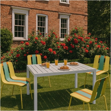 JERFIT 4-Pack Patio Dining Set with 55 inch Table, All-Weather Outdoor Chairs and Table with Metal Legs for Garden, Cafe, Balcony, in Orange, Green, Yellow