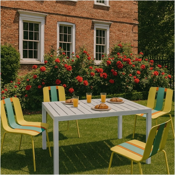 JERFIT 4-Pack Patio Dining Set with 55 inch Table, All-Weather Outdoor Chairs and Table with Metal Legs for Garden, Cafe, Balcony, in Orange, Green, Yellow